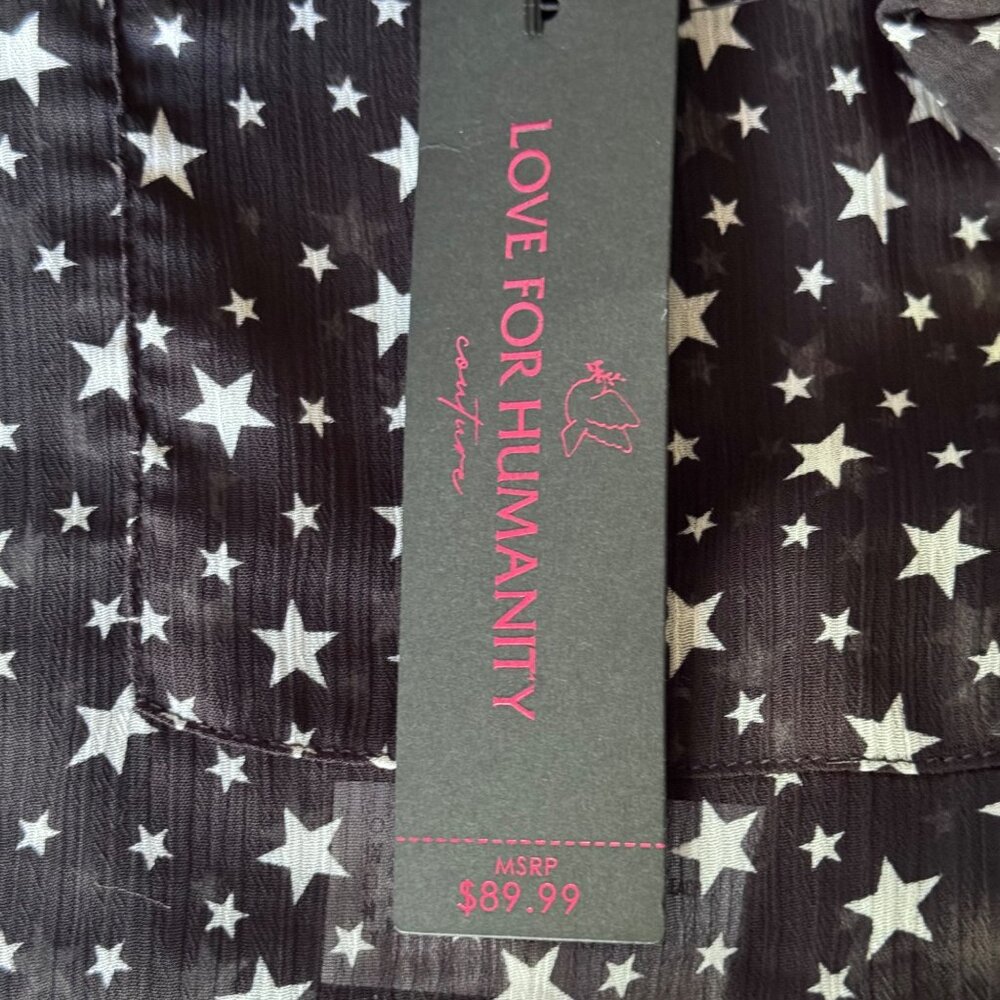 Love for Humanity Couture Button Down Shirt sz Small Stars Black w/ White Stars - Picture 9 of 10